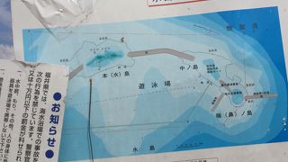 島にはトイレが２つだけ。と～っても綺麗な海ですが、施設は何も無し。