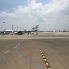 エプロン部分にサテライトターミナルが建設中