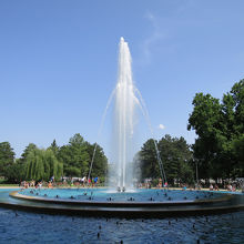 音楽に合わせて噴水があがります