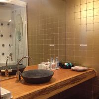 客室内の洗面台。シャワーブースあり