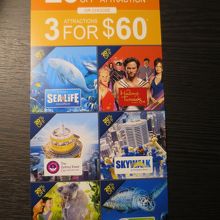 割引券単独は20%OFF、３館入場セットで60ドル等