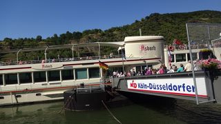 ライン川沿いのプロナードは白亜のホテルと花で出迎え