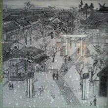 仙台藩江戸屋敷内の塩釜神社の様子を描いた絵図です。