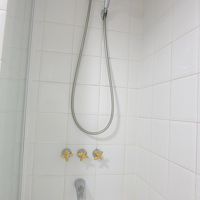 必須のハンドシャワー有り。お湯の出は弱し…