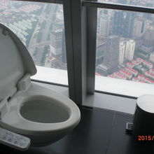 94Ｆにある女性用のトイレ。景色が贅沢過ぎる