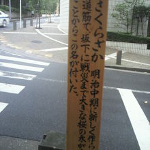 桜坂の名前の由来を解説している標識柱の文言です。