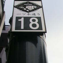 一ツ木通りの電柱に、一ツ木通りの標示と番号が記載されています