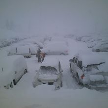 朝止めて夕方でここまで積もりました。スキー場Pにて