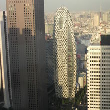 近傍の超高層ビルが近くに見えます。地上の見え方と全く違います