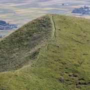 眼下に広がる田んぼがパッチワークのよう。