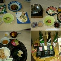 秋のお楽しみグルメの夕食と、地酒三点飲み比べセットです。