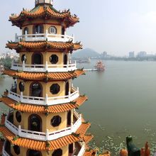 虎の塔の上からのパノラマ撮影。龍の塔が見えます