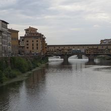 グラッツェ橋から見るアルノ川とヴェッキオ橋