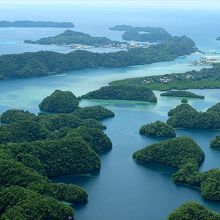 上空から見た岩山湾。（画像手前）