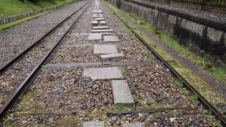 桜を見ながら線路を眺める