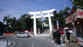 白い鳥居が目印