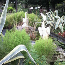 一対のペリカンがお互いに向き合い、噴水として、水を出します。