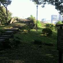 三笠山の案内板から頂上へ続く階段の道です。