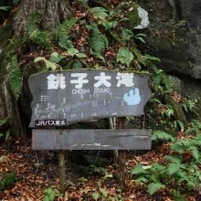 バス停付近の看板。滝は十和田湖と逆方向にあります。