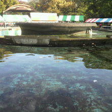 大噴水の周囲に、行事のためのテントが張られている様子です。