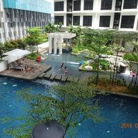 部屋から見た中庭のプール