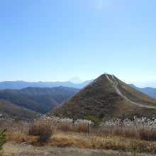 正面が飯盛山、左後方が富士山です。