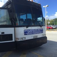 赤いバスも出ています