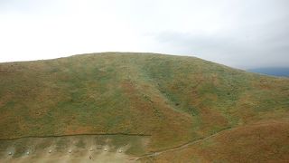 草原に覆われたお椀を伏せたような山