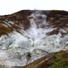 駐車場から歩くことなく噴気が見えます