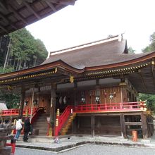 東本宮の本殿 国宝だそうです。狛犬は現在比叡山へ出張中でした