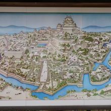 菱の門の前にある姫路城の図。まっすぐ行けば天守。左は西の丸