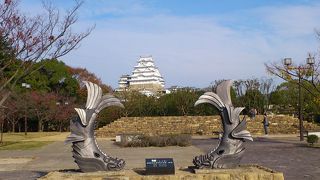 お城をバッグに撮影