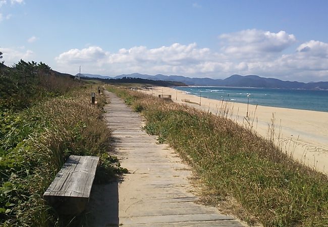 日本海の海岸線を横目に散歩することが出来ます