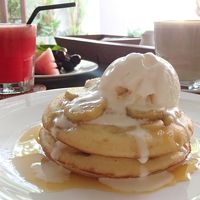 朝食。パンケーキと、超美味しいスイカジュース。