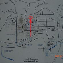 アユタヤの史跡群の中のワット・チャムセンの位置関係を表します