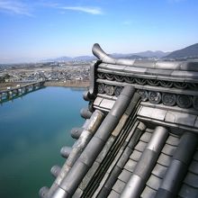 天守閣からの眺め、木曽川や雪化粧をした山が眺められます