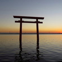 湖面の大鳥居（鹿島神宮の一之鳥居）