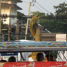 イルカ像を廻るソンテウです。ロータリーを廻っています。