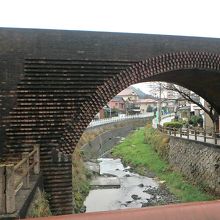 下流の茶屋川橋から上流方面。曇りの日に撮影。