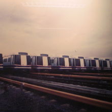 ＭＲＴ車両の勢ぞろいです。運行開始前の時期しか見られない写真