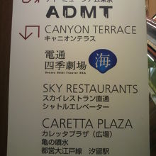 カレッタ汐留の各階の配置図です。アドミュージアムは地下です。