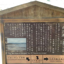 出汐湊に関する解説板です。河口から海に出て行く湊の岸辺です。