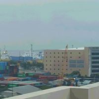 左手遠くに船が見えます。朝汽笛がなりました。