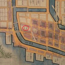 金春七郎の屋敷の位置が江戸時代の絵地図に記載されています。