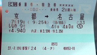 京都名古屋間に乗ってみた　値段は安くないし　自動販売機で売っていないし，乗るなということかな．．