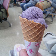 沖縄を去る前に美味しいブルーシールアイスクリームを食べながら出発時間を待つ