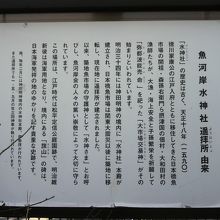 入口にある魚河岸水神社(遥拝所)の由来を記した解説板です。