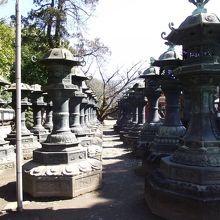 唐門に向かって右手前に整然と並べてある沢山の銅燈籠