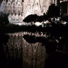 池に映るサグラダファミリア