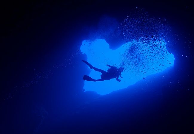 ハートの形もくっきり！透明度も良く可愛いお魚もいます。